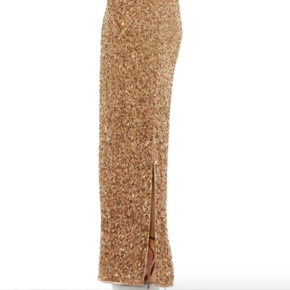 MAC DUGGAL 10791 SEQUINED PUFF SLEEVE V-NECK BRONZE GOWN sz 10 - Picture 5 of 5